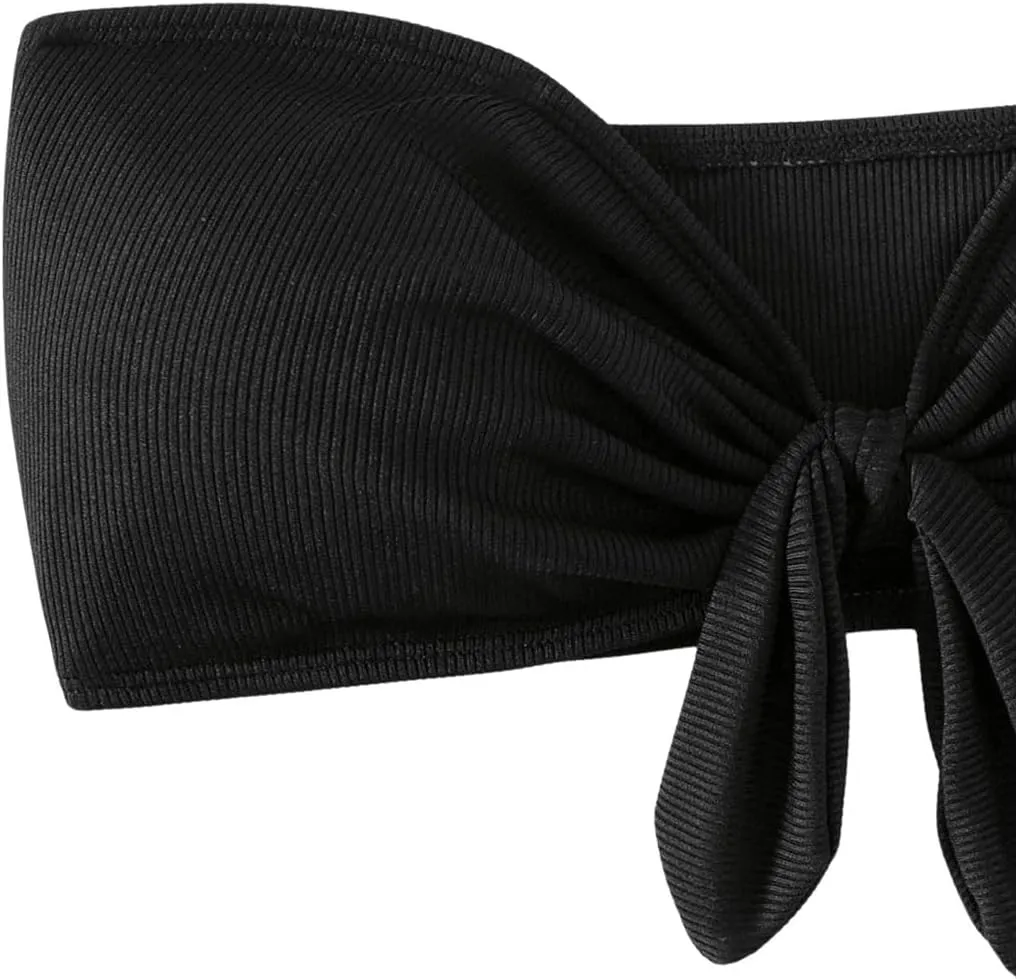 MakeMeChic Women's Bandeau Bikini Top Knot Front Strapless Swimsuit Bathing Tops