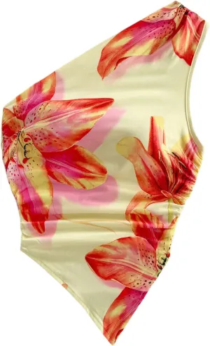 MakeMeChic Women's Floral One Shoulder Tank Top Ruched Asymmetrical Sleeveless Y2k Tops