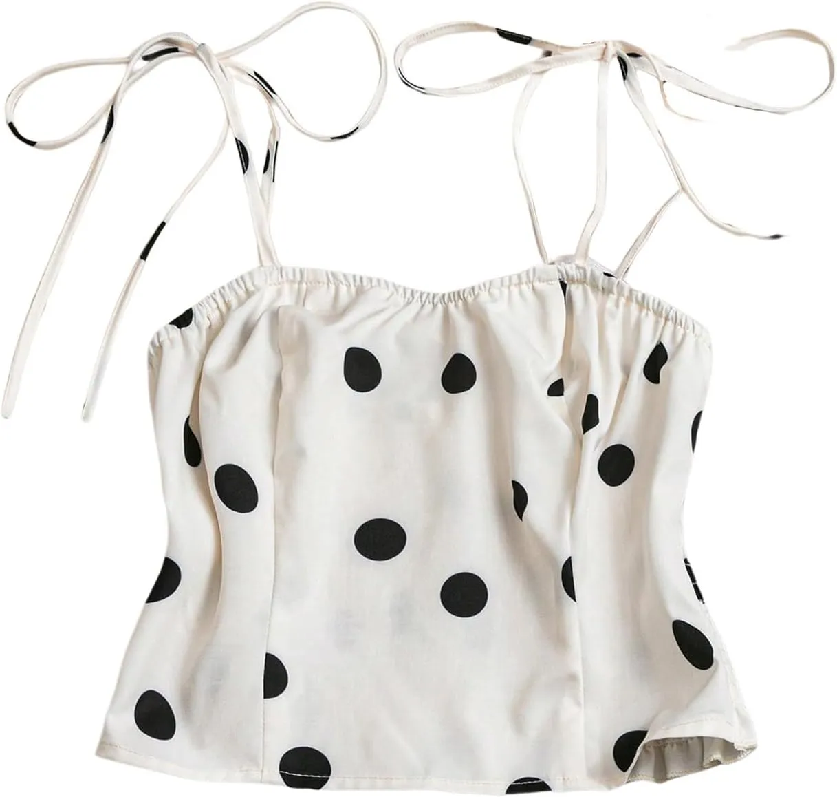 MakeMeChic Women's Polka Dots Camisole Tie Shoulder Shirred Summer Tank Crop Top
