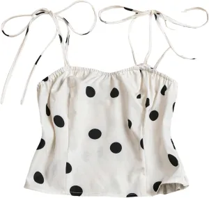 MakeMeChic Women's Polka Dots Camisole Tie Shoulder Shirred Summer Tank Crop Top