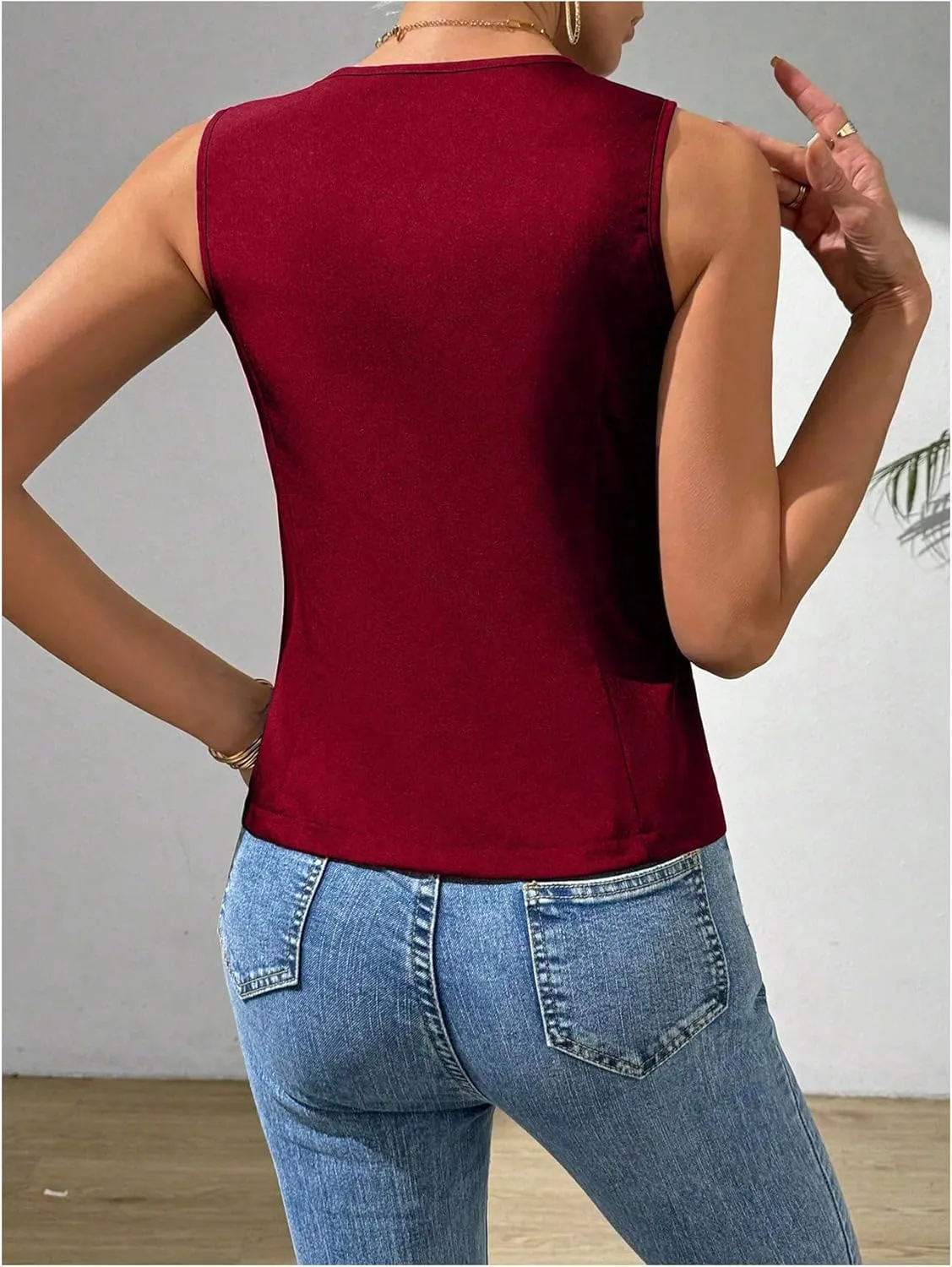 MakeMeChic Women's Suit Vest Top Sleeveless V Neck Blazer Vest Waistcoat