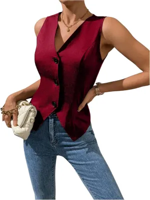 MakeMeChic Women's Suit Vest Top Sleeveless V Neck Blazer Vest Waistcoat