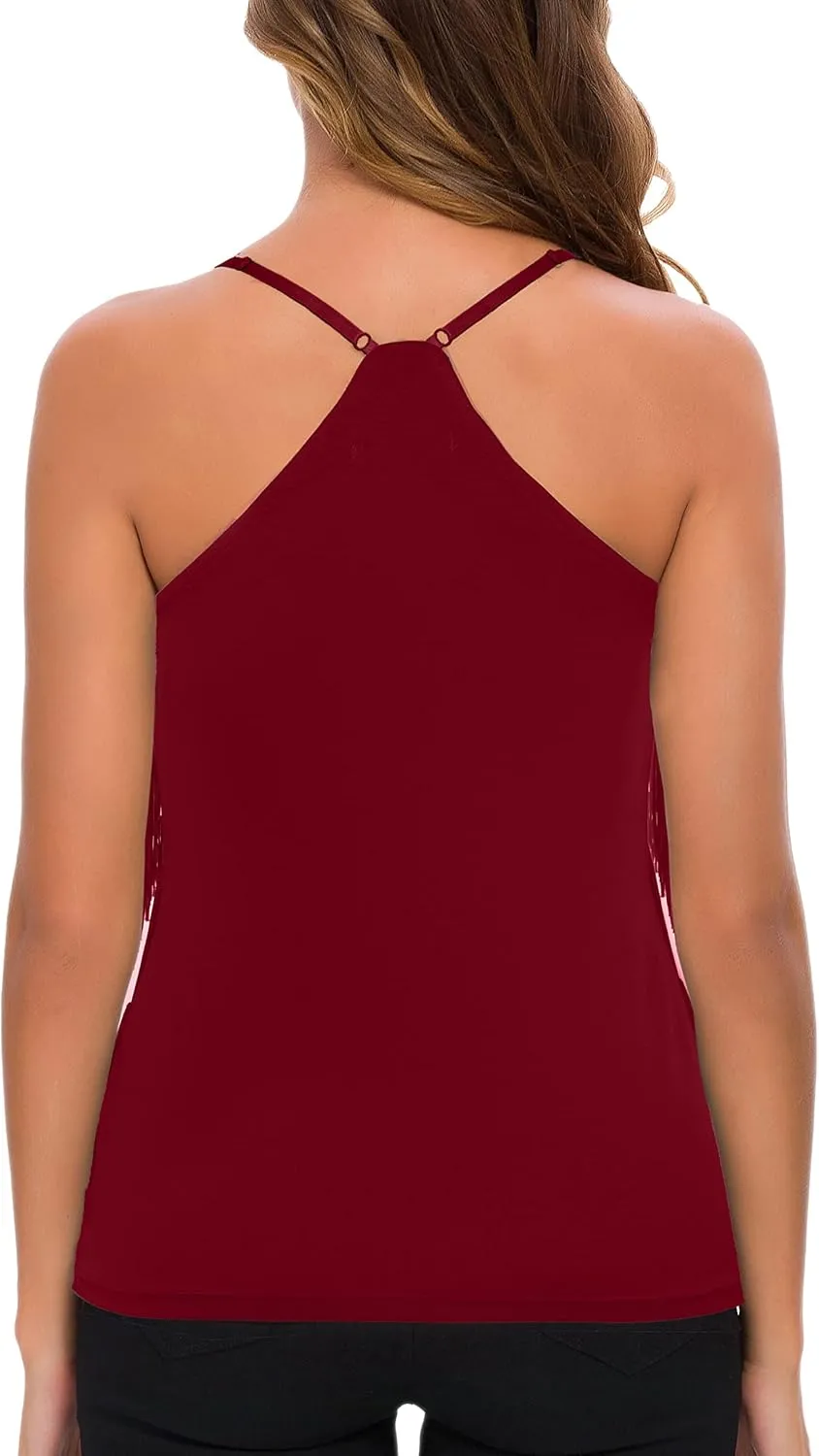 MANER Womens Fringe Top Tassel Trim Cami Spaghetti Strap Tank Tops