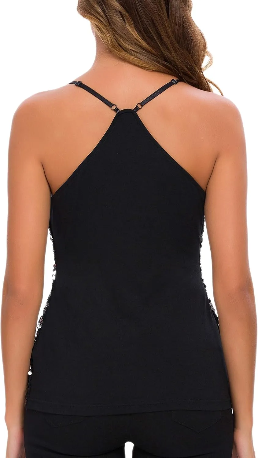 MANER Womens Sequin Tops Glitter Party Strappy Tank Top Sparkle Cami