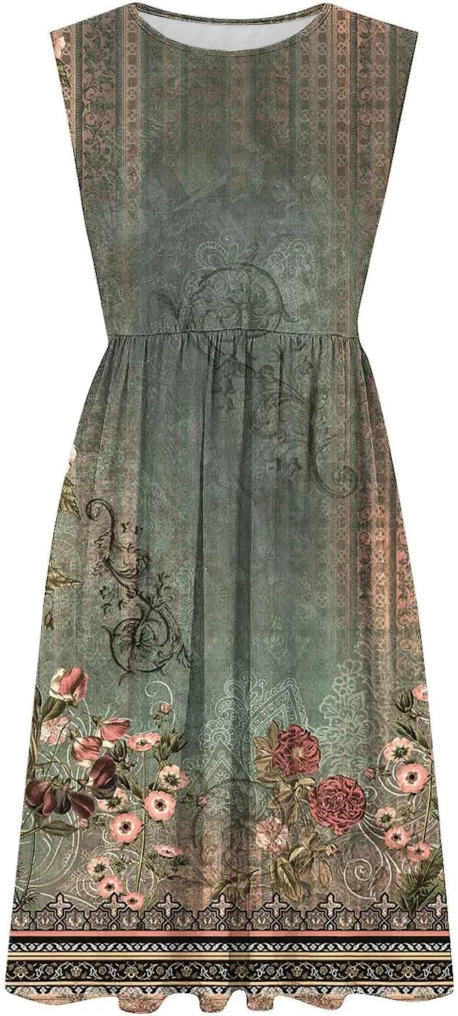 Maxi Dress for Women Sleeveless Spring Summer Dresses A Line Floral Dress Beach Vacation Sundress Cruise Outfits