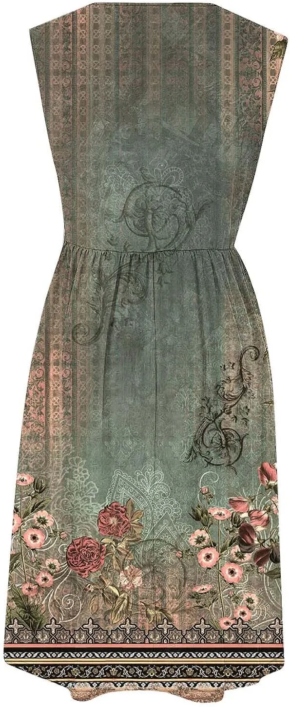 Maxi Dress for Women Sleeveless Spring Summer Dresses A Line Floral Dress Beach Vacation Sundress Cruise Outfits