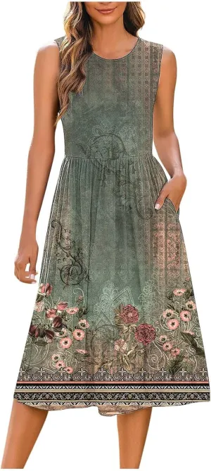 Maxi Dress for Women Sleeveless Spring Summer Dresses A Line Floral Dress Beach Vacation Sundress Cruise Outfits