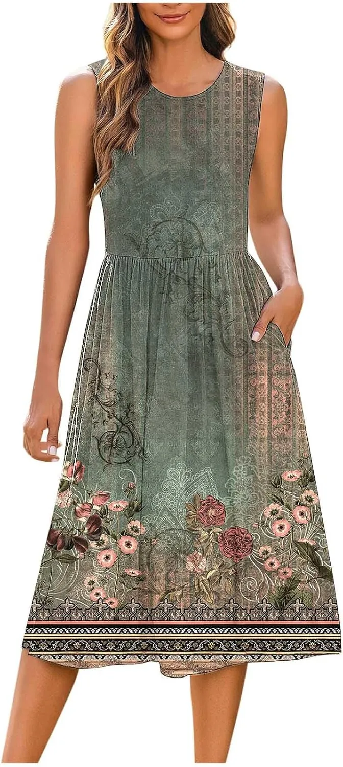 Maxi Dress for Women Sleeveless Spring Summer Dresses A Line Floral Dress Beach Vacation Sundress Cruise Outfits