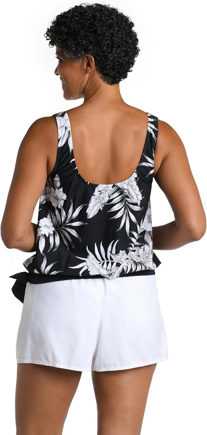 Maxine Of Hollywood Women's Side Tie Scoop Neck Banded Tankini Swimsuit Top