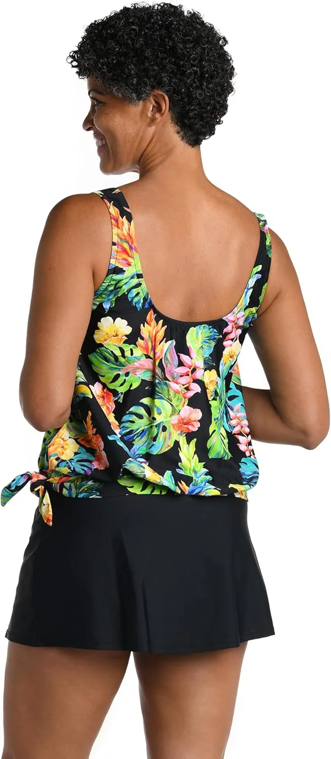 Maxine Of Hollywood Women's Side Tie Scoop Neck Banded Tankini Swimsuit Top