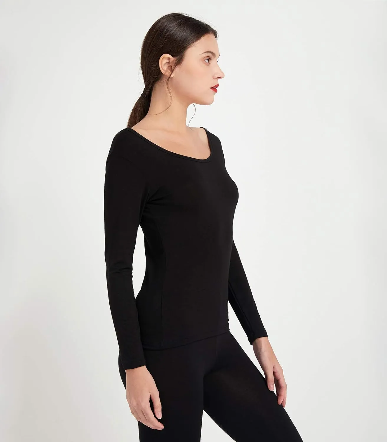Mcilia Women's Ultrathin Modal Thermal Baselayer Top Scoop Neck Long Sleeve Undershirt