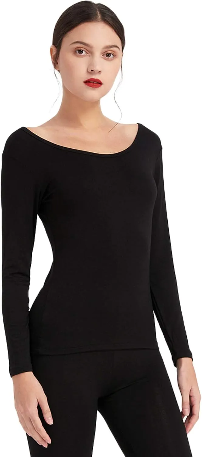 Mcilia Women's Ultrathin Modal Thermal Baselayer Top Scoop Neck Long Sleeve Undershirt