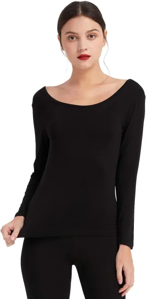 Mcilia Women's Ultrathin Modal Thermal Baselayer Top Scoop Neck Long Sleeve Undershirt