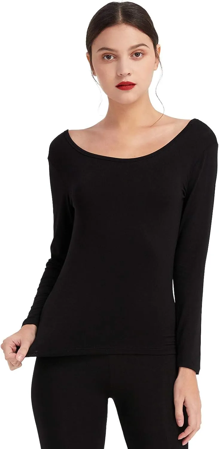 Mcilia Women's Ultrathin Modal Thermal Baselayer Top Scoop Neck Long Sleeve Undershirt