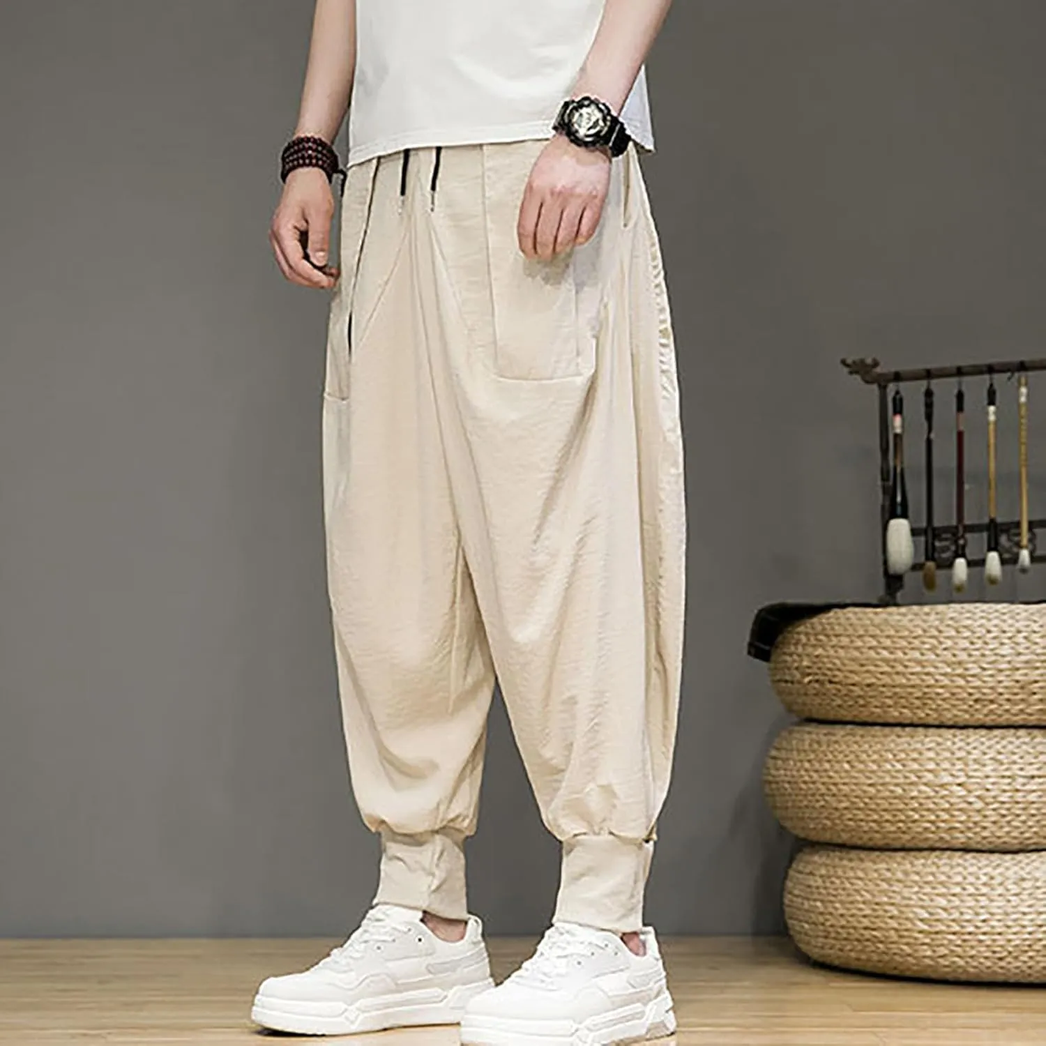 Mens 2023 Casual Harem Pant Loose Hippie Boho Aladdin Yoga Pant Casual Baggy Drawstring Hippie Boho Aladdin Harem Pant