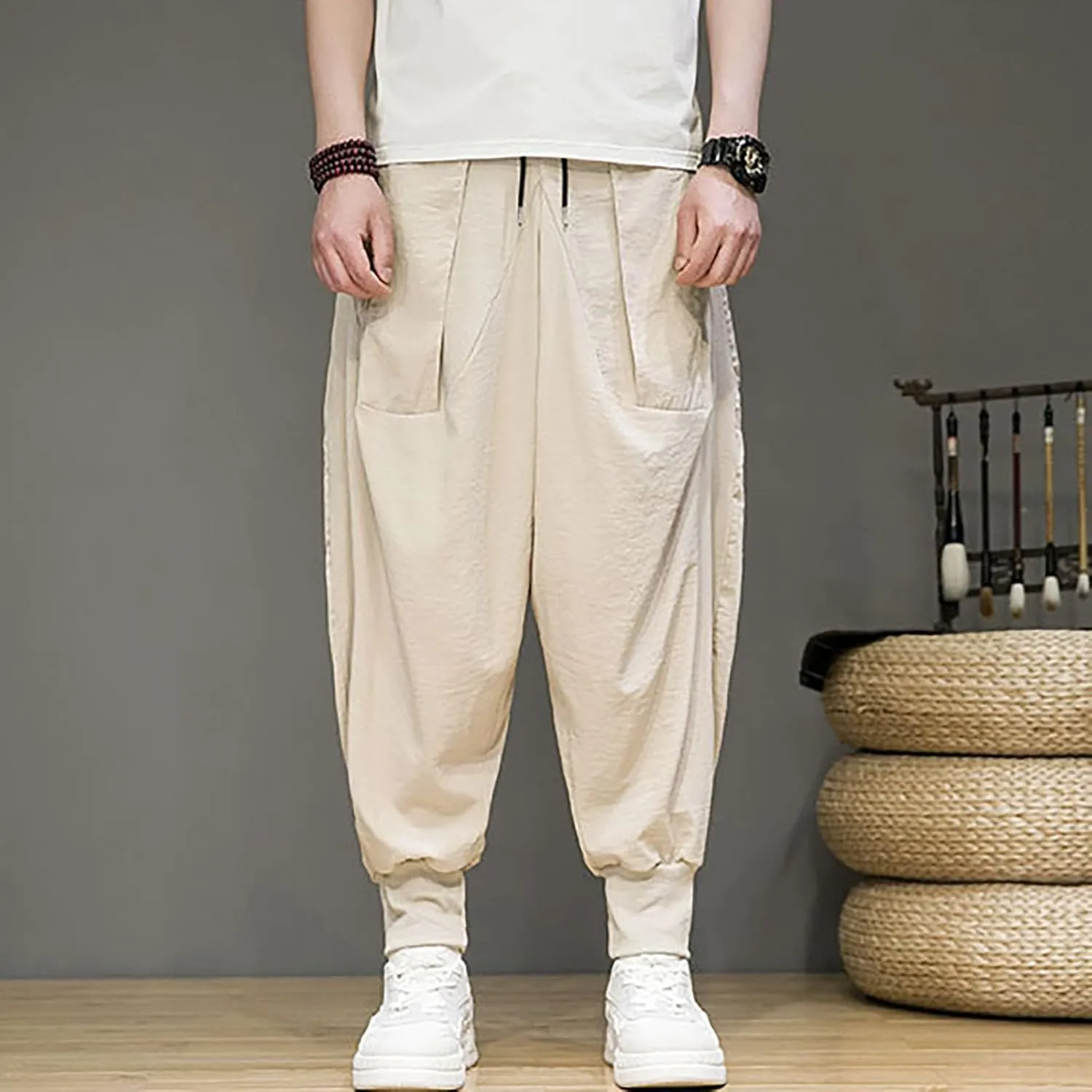 Mens 2023 Casual Harem Pant Loose Hippie Boho Aladdin Yoga Pant Casual Baggy Drawstring Hippie Boho Aladdin Harem Pant