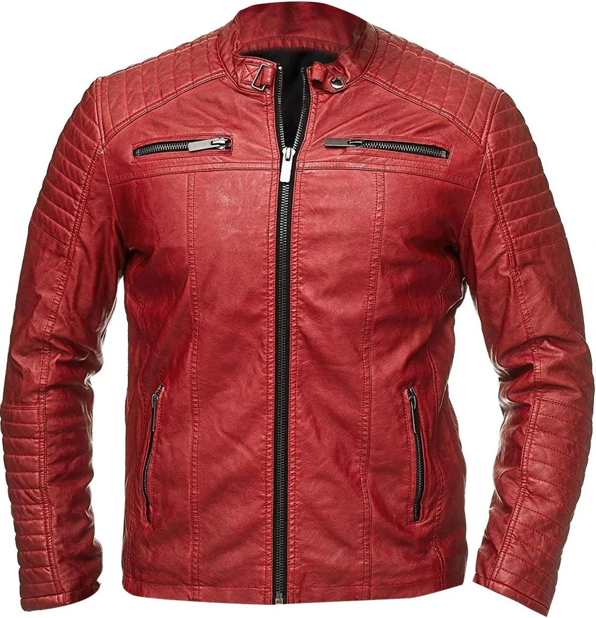 Mens Cafe Racer Vintage Motorcycle Distressed Retro Biker Leather Jacket