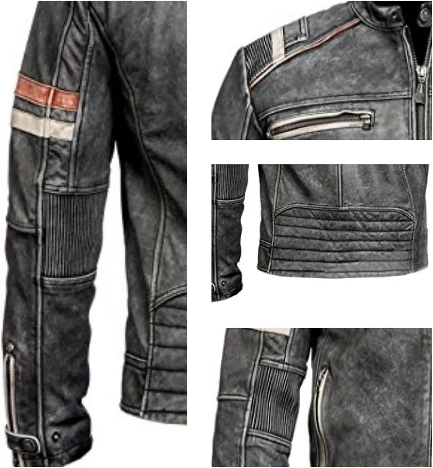 Mens Cafe Racer Vintage Riding Lambskin Leather Retro Motorcycle Black DISTRESSED LEATHER BIKER JACKET