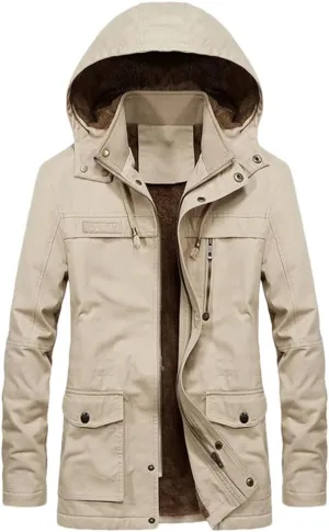 Mens Cargo Coat Thick Warm Jacket Man Parkas Casual Cotton Padded Jacket Multi-Pocket Hoodies