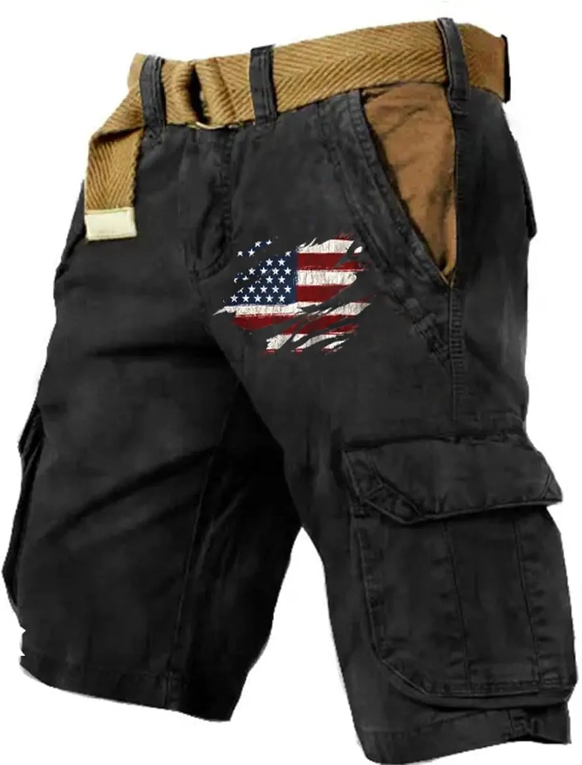 Men's Cargo Shorts 3/4 Relaxed Fit Mens Running Shorts 7 Pockets Classic Quick Dry Big & Tall Cotton Hiking Shorts