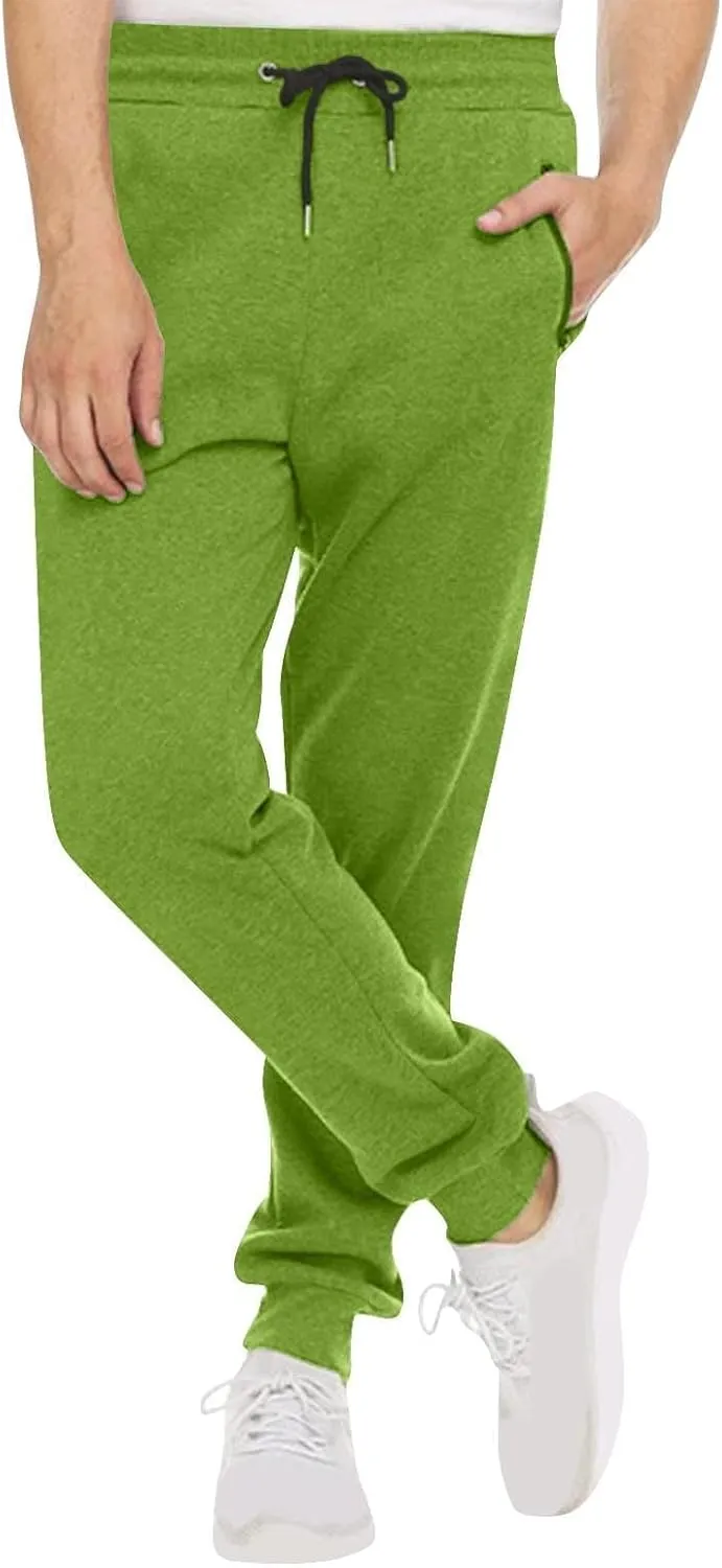 Mens Casual Fleece Drawstring with Zipper Pocket Jogger Sweatpants for Jogging Running Athletic Workout Activities