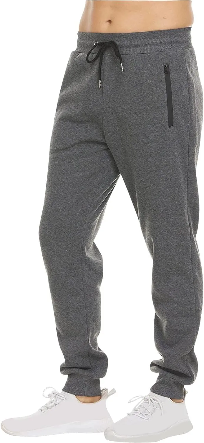Mens Casual Fleece Drawstring with Zipper Pocket Jogger Sweatpants for Jogging Running Athletic Workout Activities