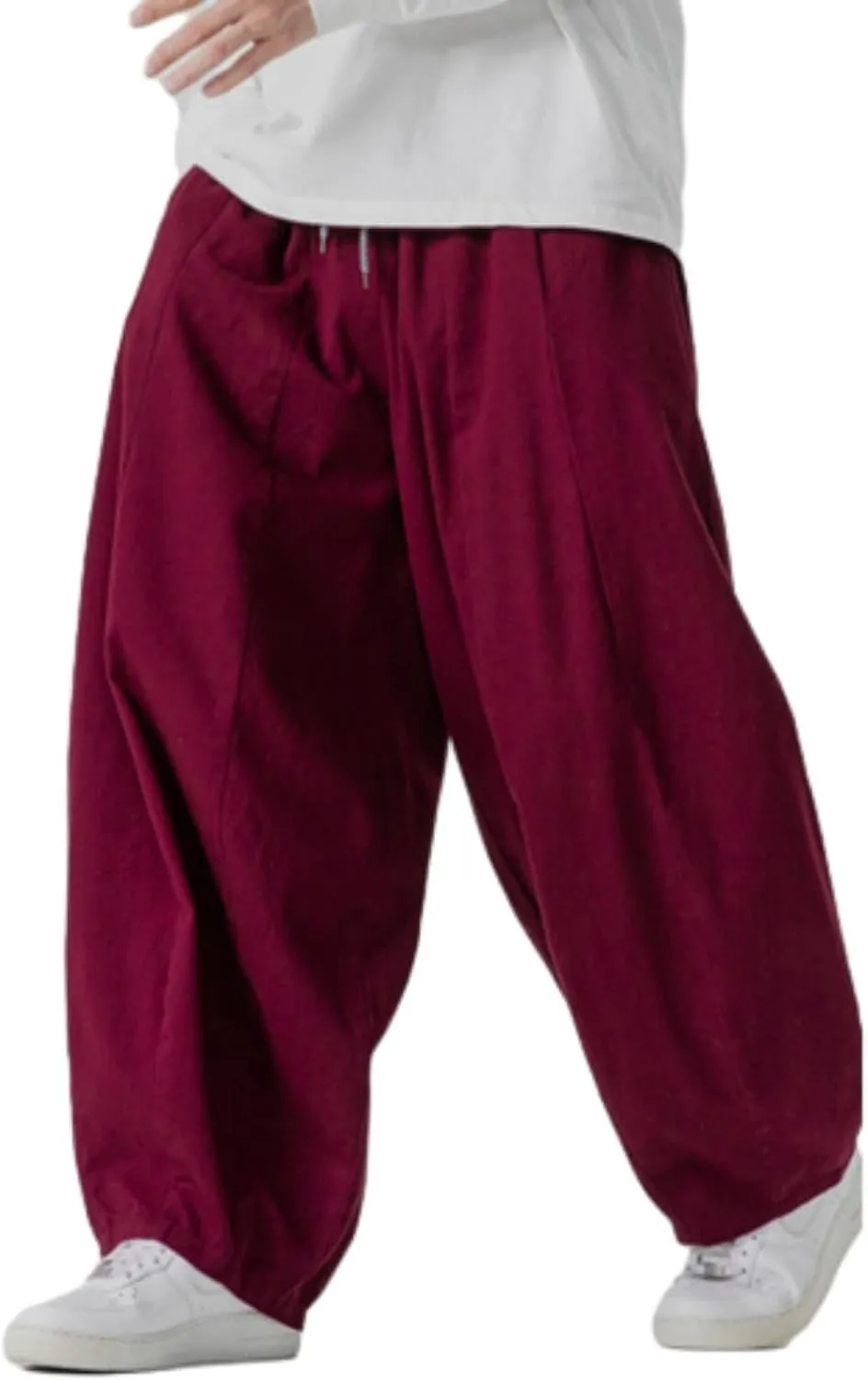 Mens Casual Wide Leg Pants Solid Lounge Oversized Loose Jogging Harem Pants Drawstring Palazzo Trousers with Pockets