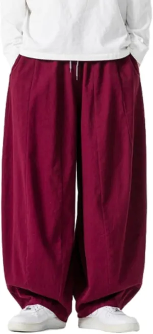 Mens Casual Wide Leg Pants Solid Lounge Oversized Loose Jogging Harem Pants Drawstring Palazzo Trousers with Pockets