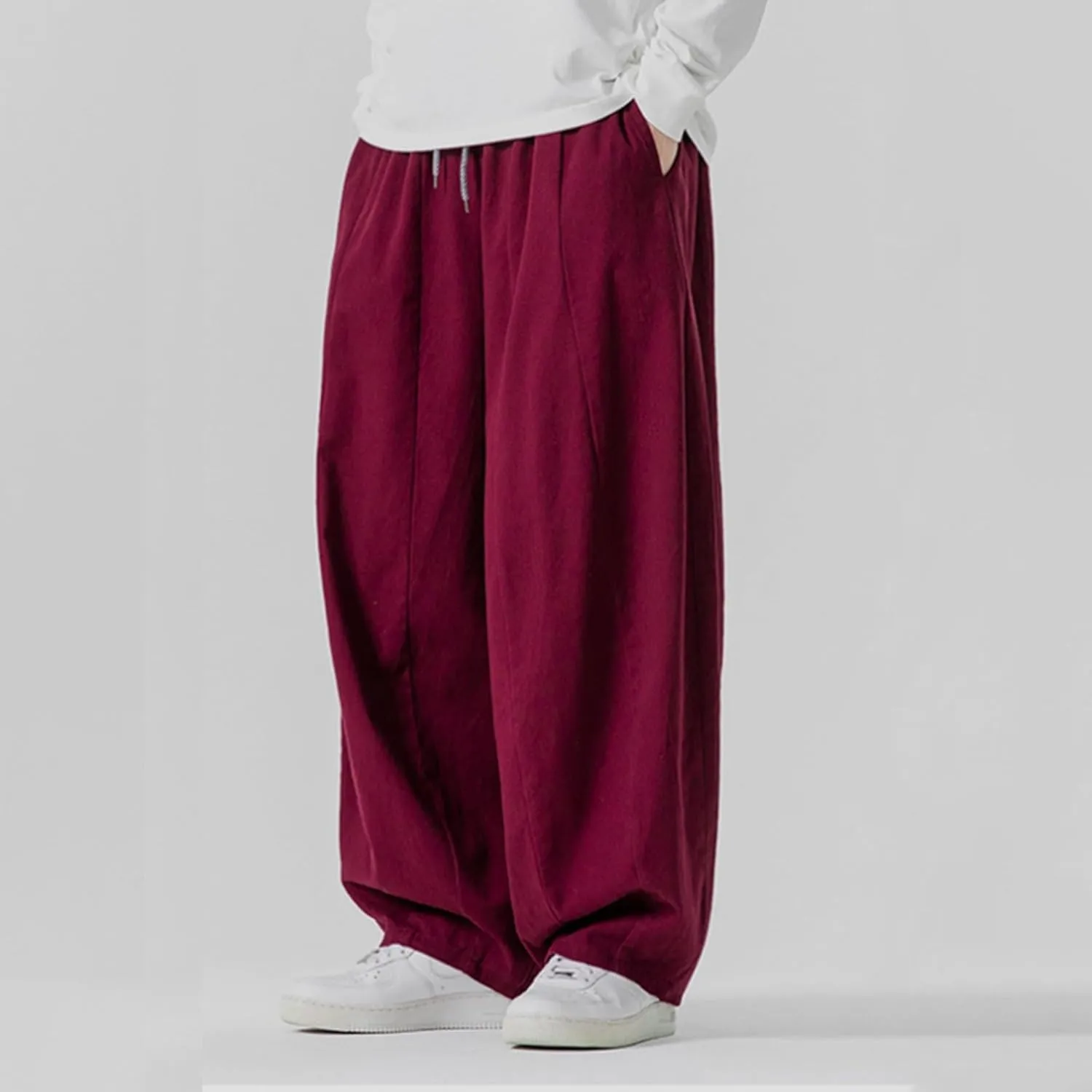 Mens Casual Wide Leg Pants Solid Lounge Oversized Loose Jogging Harem Pants Drawstring Palazzo Trousers with Pockets