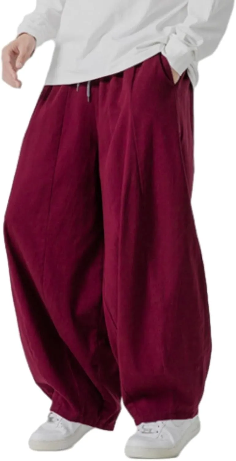 Mens Casual Wide Leg Pants Solid Lounge Oversized Loose Jogging Harem Pants Drawstring Palazzo Trousers with Pockets