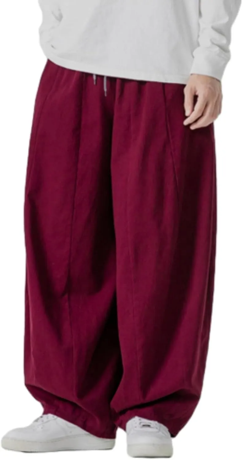 Mens Casual Wide Leg Pants Solid Lounge Oversized Loose Jogging Harem Pants Drawstring Palazzo Trousers with Pockets