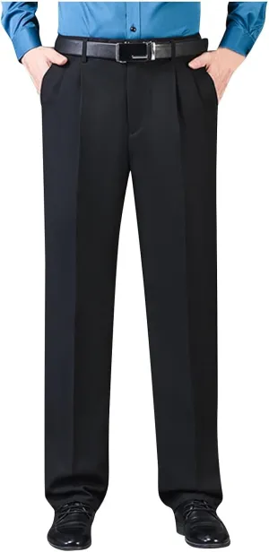 Mens Classic Fit Dress Pants Flat Front Straight Leg Formal Wrinkle Free Expandable Waist Casual Business Suit Pants