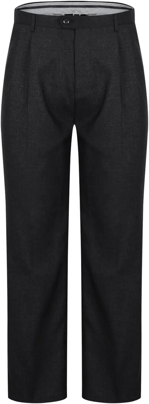 Mens Classic Fit Dress Pants Flat Front Straight Leg Formal Wrinkle Free Expandable Waist Casual Business Suit Pants