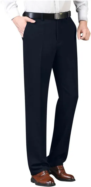Mens Classic Fit Dress Pants Flat Front Straight Leg Formal Wrinkle Free Expandable Waist Casual Business Suit Pants