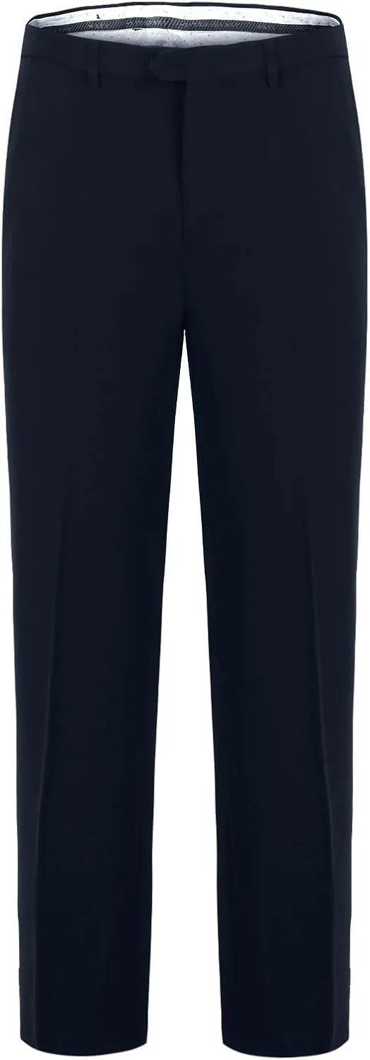 Mens Classic Fit Dress Pants Flat Front Straight Leg Formal Wrinkle Free Expandable Waist Casual Business Suit Pants