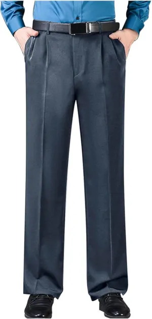 Mens Classic Fit Dress Pants Flat Front Straight Leg Formal Wrinkle Free Expandable Waist Casual Business Suit Pants
