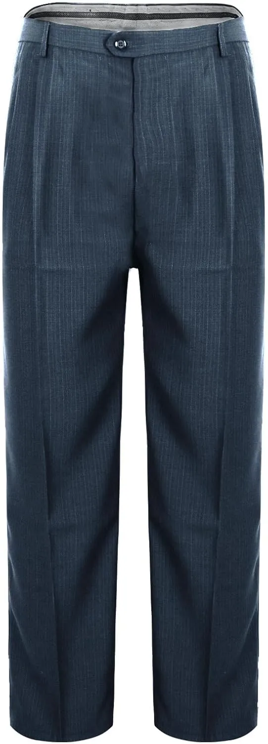 Mens Classic Fit Dress Pants Flat Front Straight Leg Formal Wrinkle Free Expandable Waist Casual Business Suit Pants