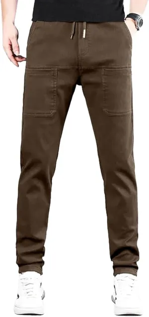 Mens Corduroy Drawstring Elastic Waist Baggy Tapered Wide Leg Cargo with Pockets Casual Joggers Sweatpants Pants