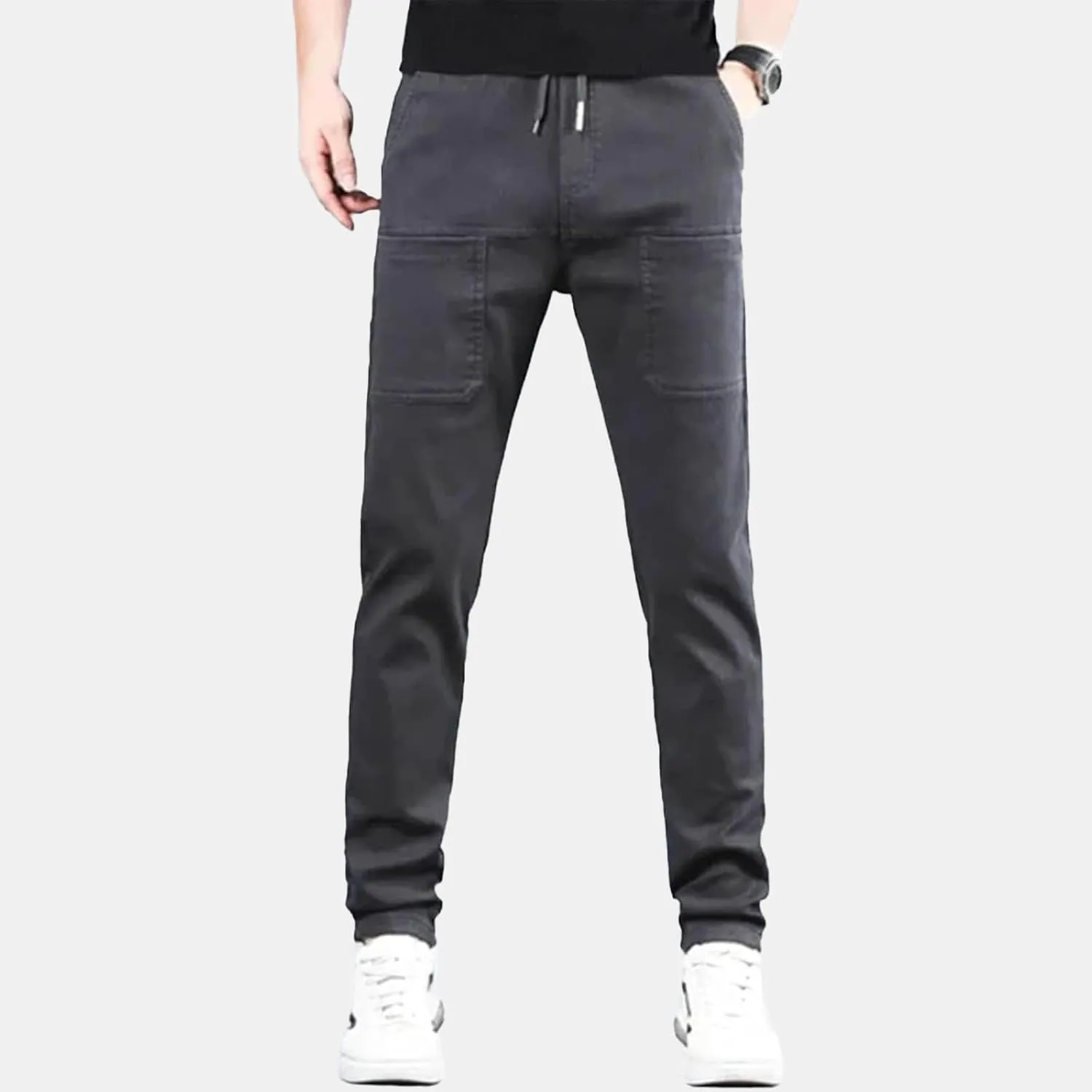 Mens Corduroy Drawstring Elastic Waist Baggy Tapered Wide Leg Cargo with Pockets Casual Joggers Sweatpants Pants