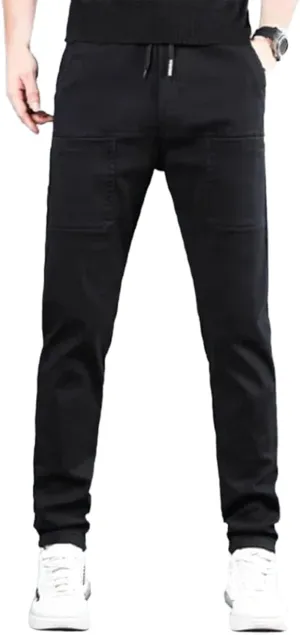 Mens Corduroy Drawstring Elastic Waist Baggy Tapered Wide Leg Cargo with Pockets Casual Joggers Sweatpants Pants
