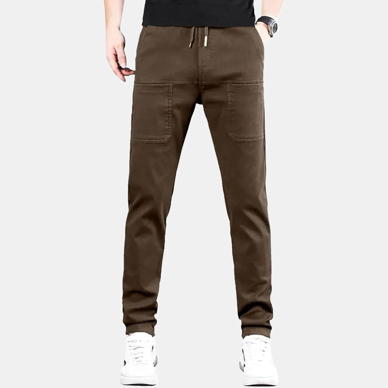 Mens Corduroy Drawstring Elastic Waist Baggy Tapered Wide Leg Cargo with Pockets Casual Joggers Sweatpants Pants