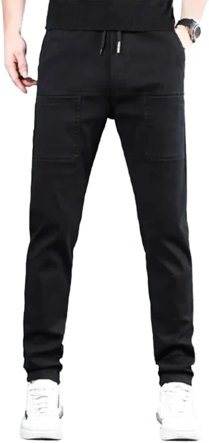 Mens Corduroy Drawstring Elastic Waist Baggy Tapered Wide Leg Cargo with Pockets Casual Joggers Sweatpants Pants