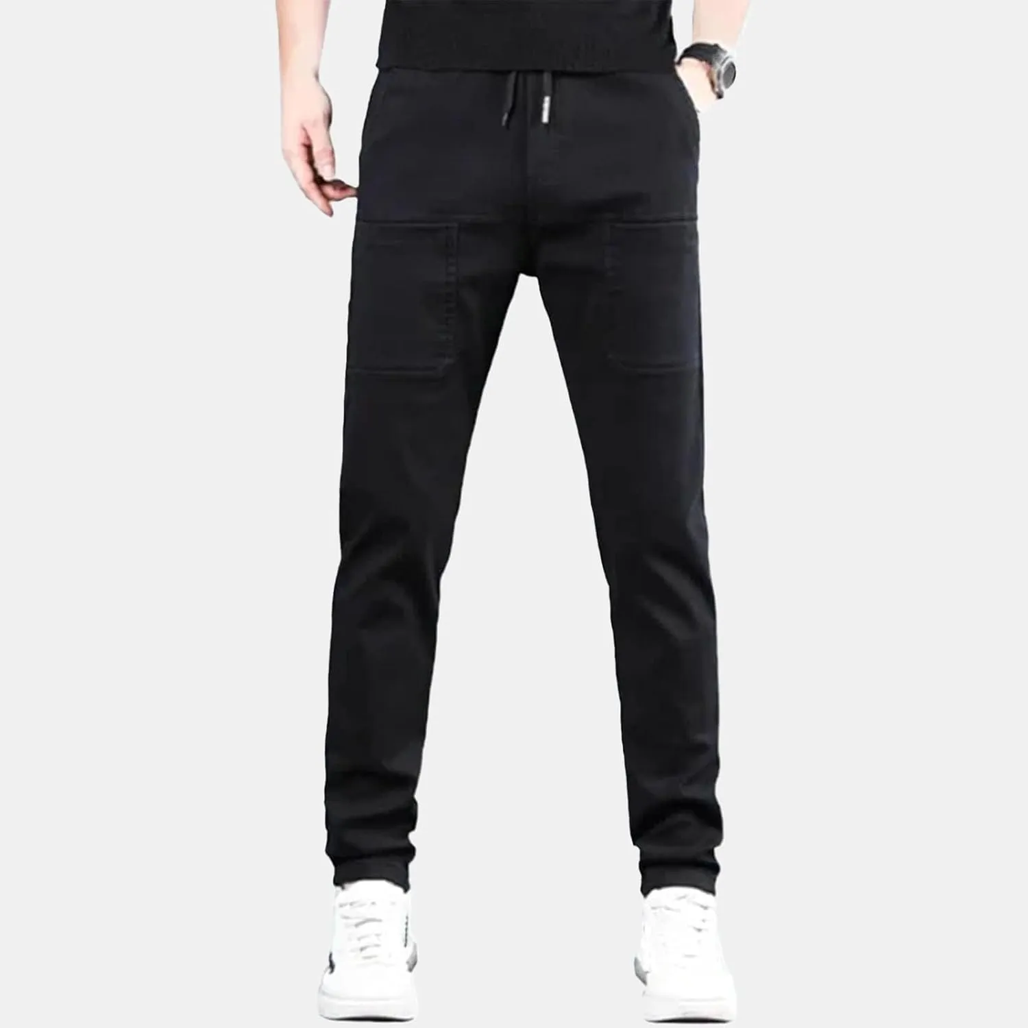 Mens Corduroy Drawstring Elastic Waist Baggy Tapered Wide Leg Cargo with Pockets Casual Joggers Sweatpants Pants