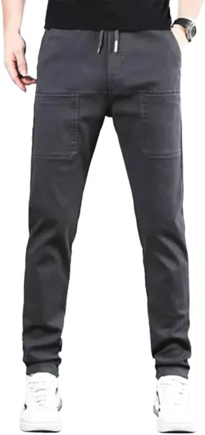 Mens Corduroy Drawstring Elastic Waist Baggy Tapered Wide Leg Cargo with Pockets Casual Joggers Sweatpants Pants