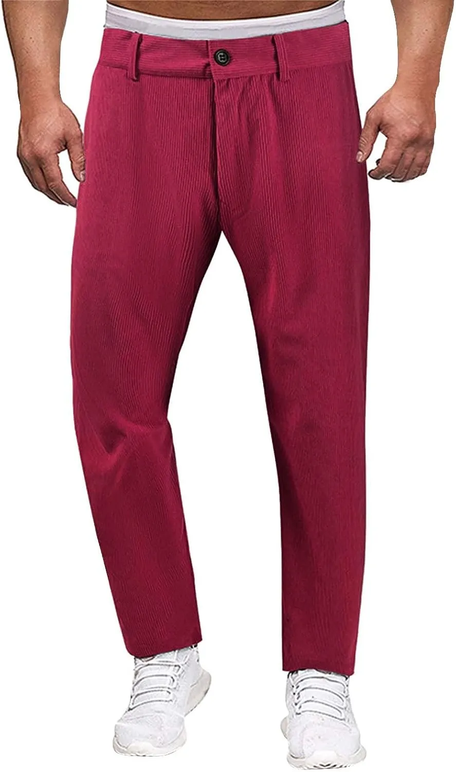 Mens Corduroy Pants Slim Fit Straight Leg Spring Casual Warm Up Pleated Pants Flat-Front Stretch Chino Work Trousers