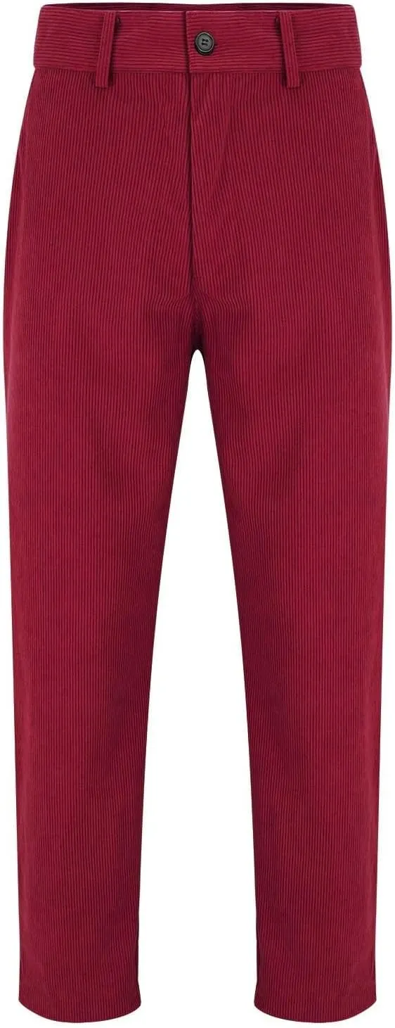 Mens Corduroy Pants Slim Fit Straight Leg Spring Casual Warm Up Pleated Pants Flat-Front Stretch Chino Work Trousers