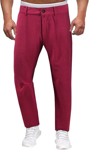 Mens Corduroy Pants Slim Fit Straight Leg Spring Casual Warm Up Pleated Pants Flat-Front Stretch Chino Work Trousers