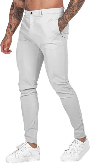 Mens Fashion Slim Fit Golf Dress Pants Casual Business Skinny Stretch Flat-Front Tapered Leg Chino Expandable Waist Suit Pant