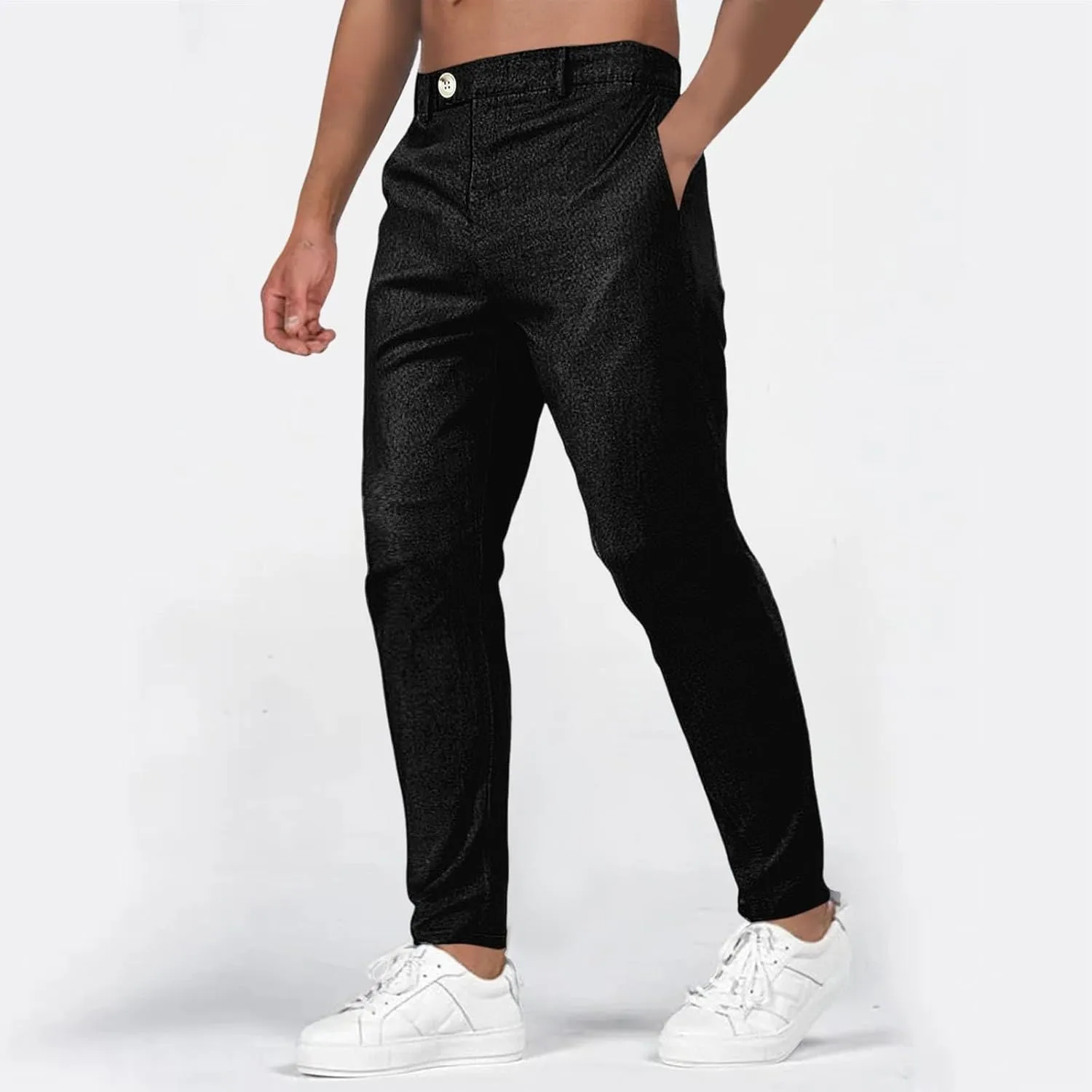 Men's Fashion Suit Pants Flat Front Ecpandable Waist Tapered Trousers Casual Slim Fit Business Golf Pants with Pocket