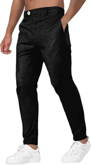Men's Fashion Suit Pants Flat Front Ecpandable Waist Tapered Trousers Casual Slim Fit Business Golf Pants with Pocket